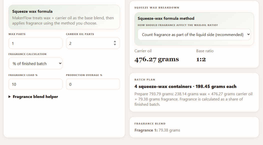 MakerFlow Wax Batch Calculator
